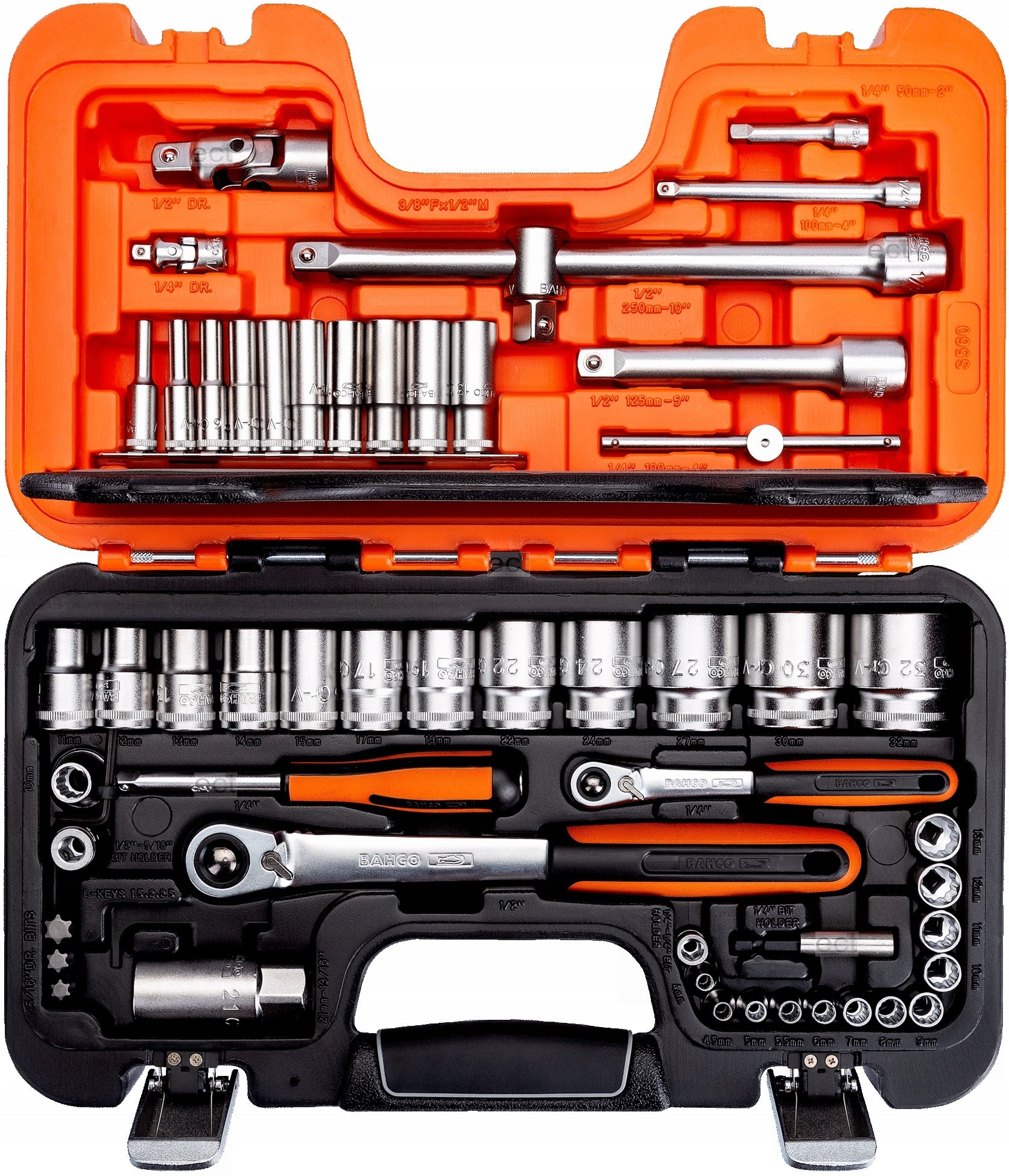 BAHCO S560 RATCHET SET + 1/4'' 1/2'' CAPS