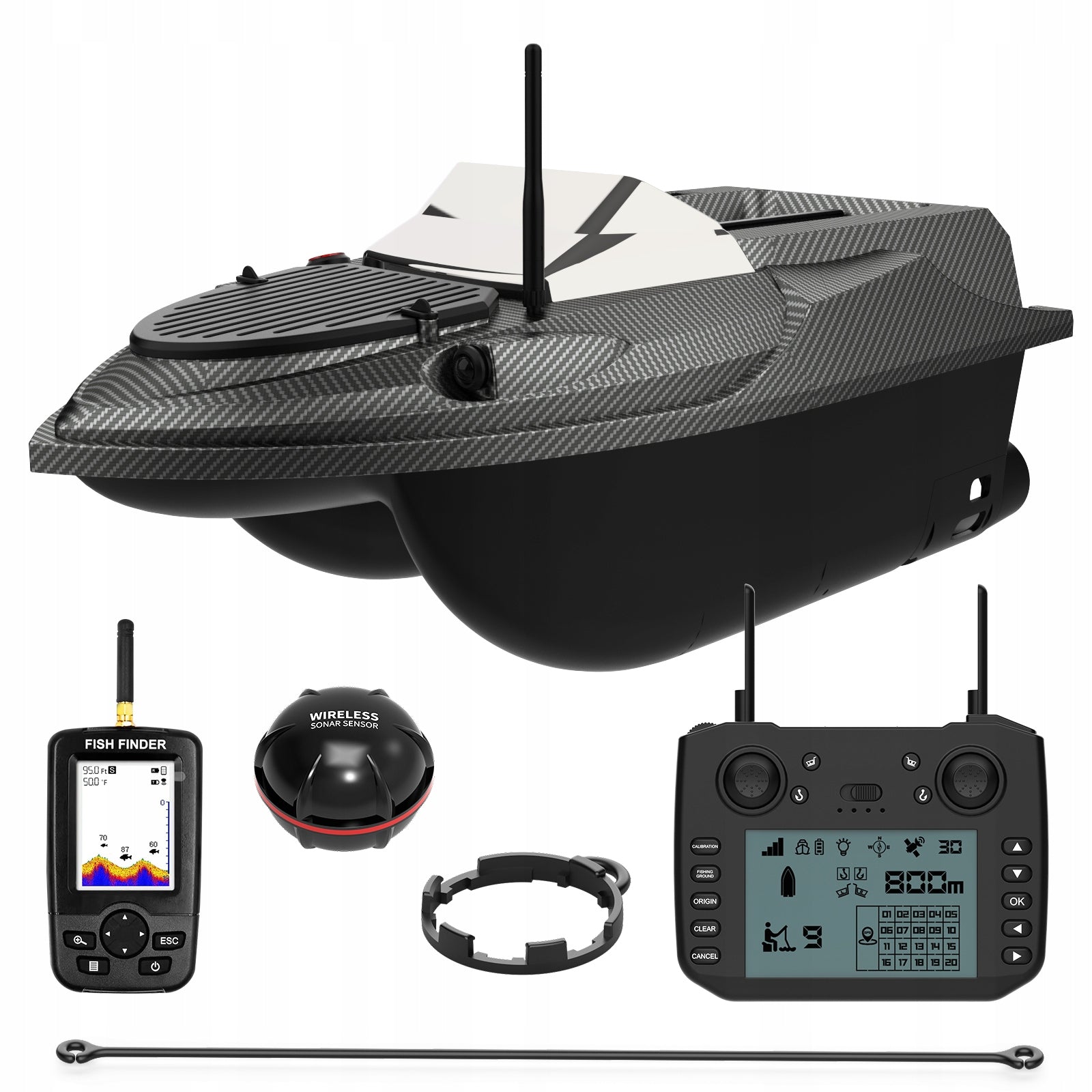 BAIT BOAT FLYTEC V080 GPS 2 X BATTERY 20000mah - SONAR, BAG