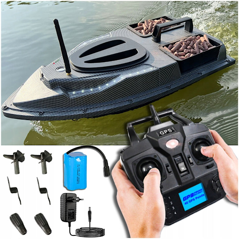 BAIT BOAT GPS 500m 12000mAh 2KG 2 CHAMBERS 2 MOTORS AUTOPILOT LIGHT
