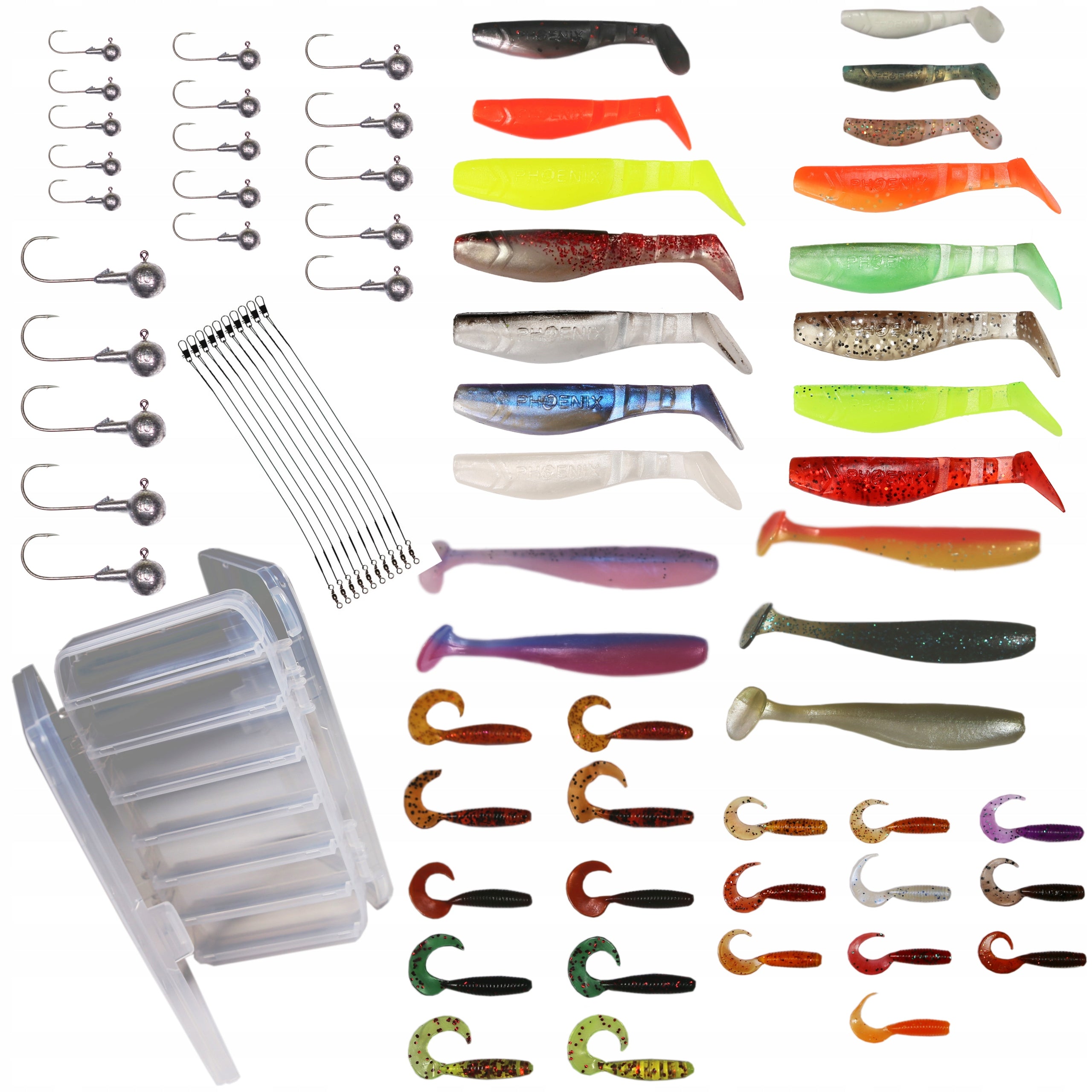 BAIT SET + BOX 71 elements Rippers twisters head rigs