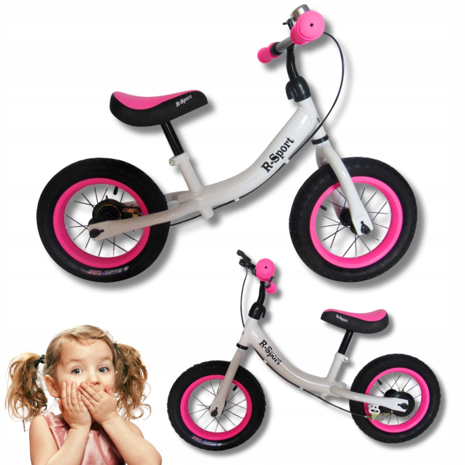 BALANCE BIKE FOR GIRLS CHILDREN 3 YEARS OLD PINK WHITE WITH BRAKE Packaging status original