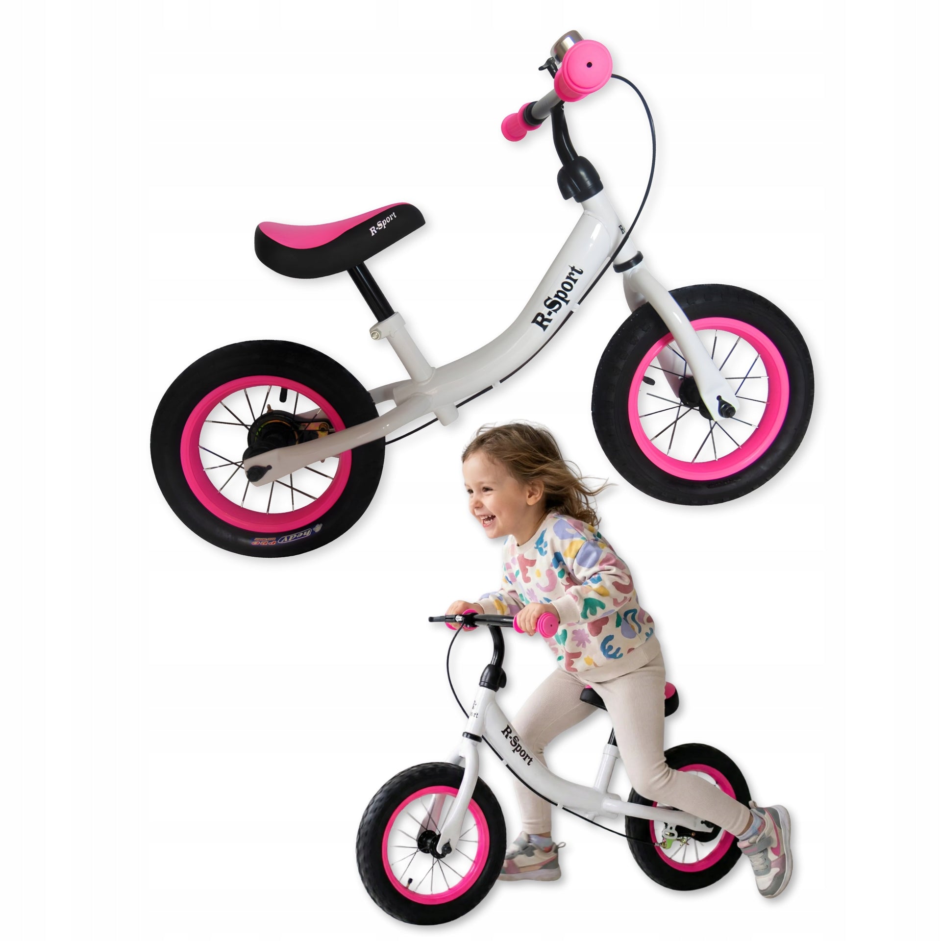 BALANCE BIKE FOR GIRLS CHILDREN 3 YEARS OLD PINK WHITE WITH BRAKE