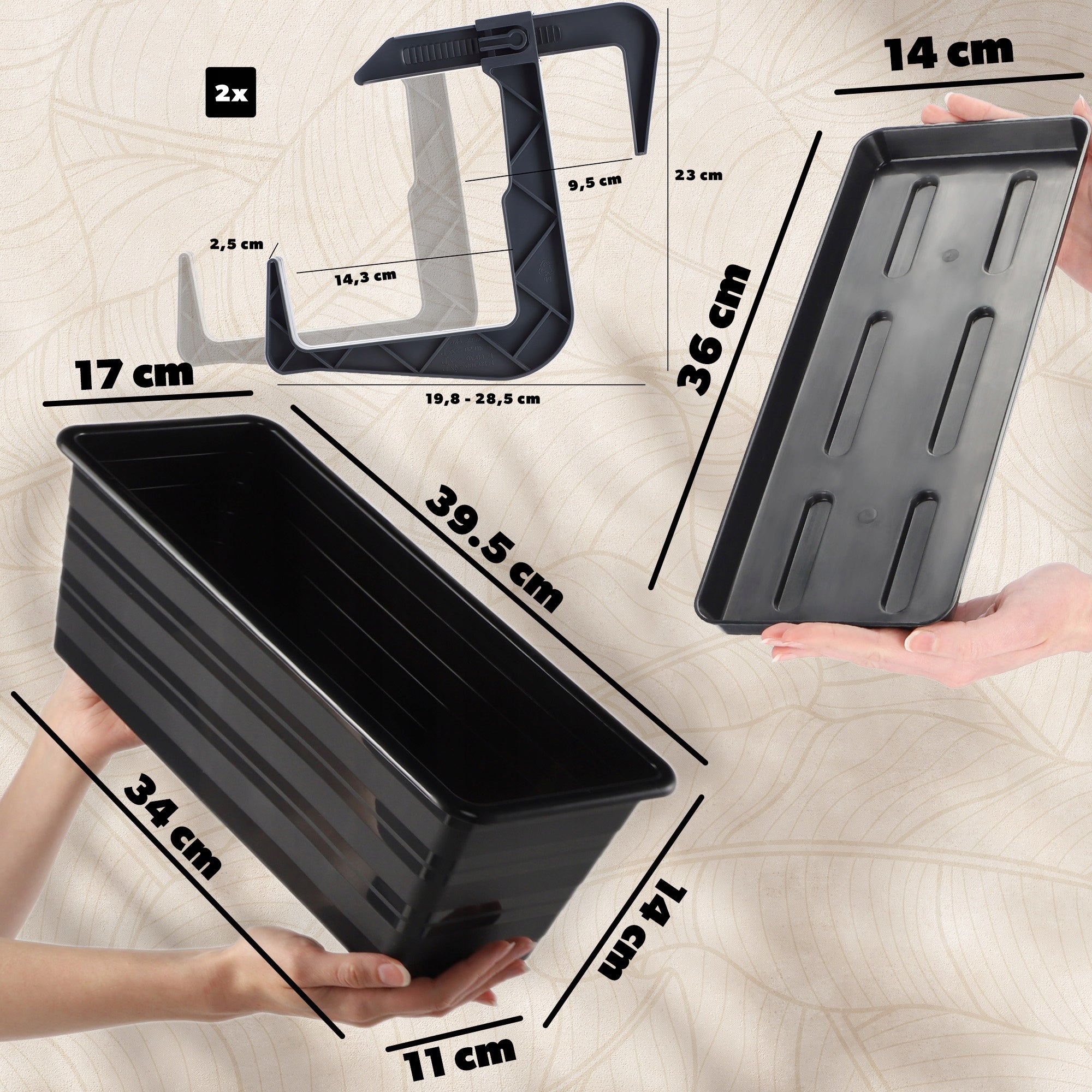 BALCONY BOX 39 cm FLOWER POT STAND HANDLES BALCONY Manufacturer code K9043