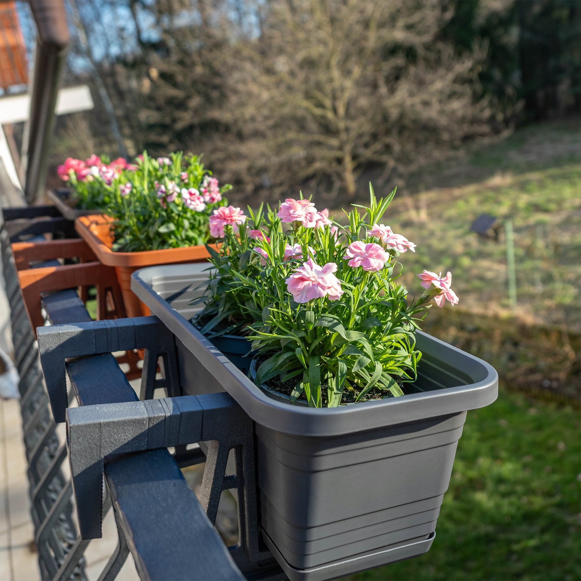 BALCONY BOX FLOWER POT 50cm HANDLES STAND BALCONY BALUSTRADE Material synthetic material