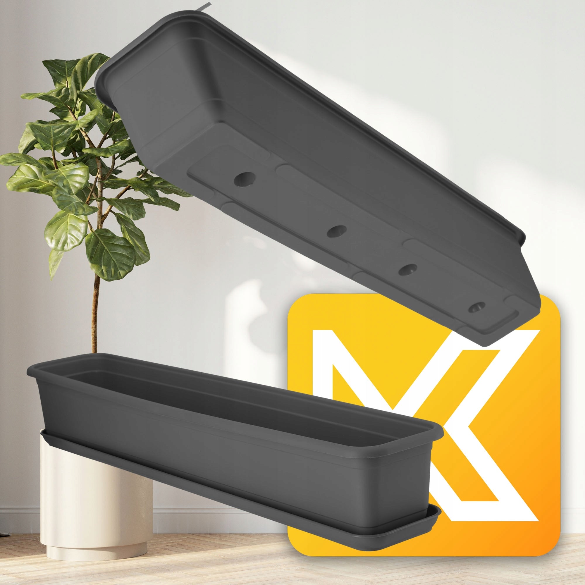 BALCONY BOX FLOWER POT 80cm WITH STAND BALCONY FLOWERS ANTHRACITE Brand Kadax
