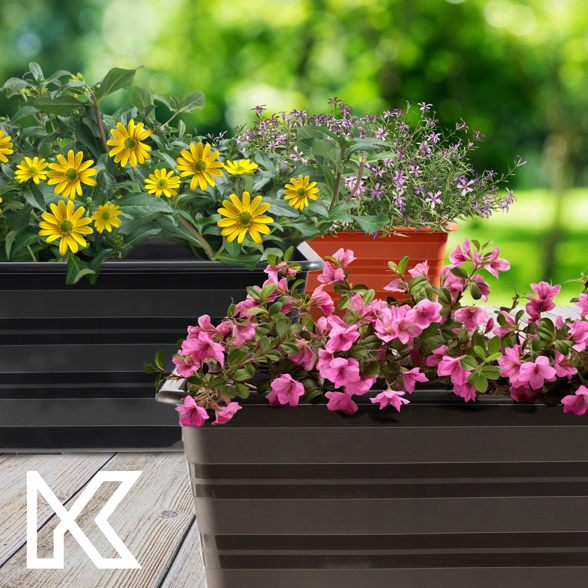 BALCONY BOX FLOWER POT LARGE 40cm FLOWERS PACKAGE 4 PCS FLOWERBED Maximum length 39.5 cm