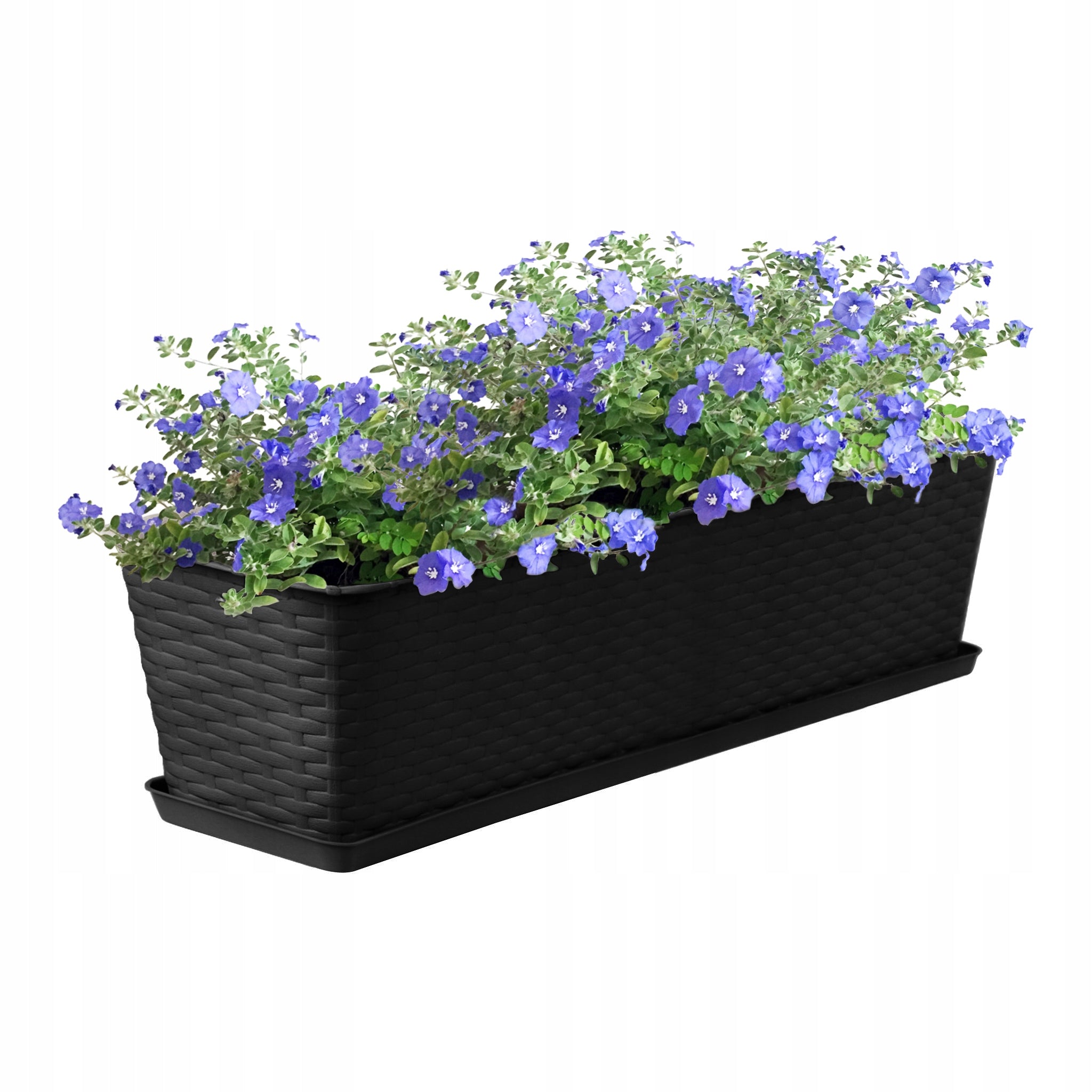 BALCONY FLOWER POT RATTAN PLANTER FOR BALCONY FLOWERS PLANTS 60cm ANTHRACITE Length 60 cm