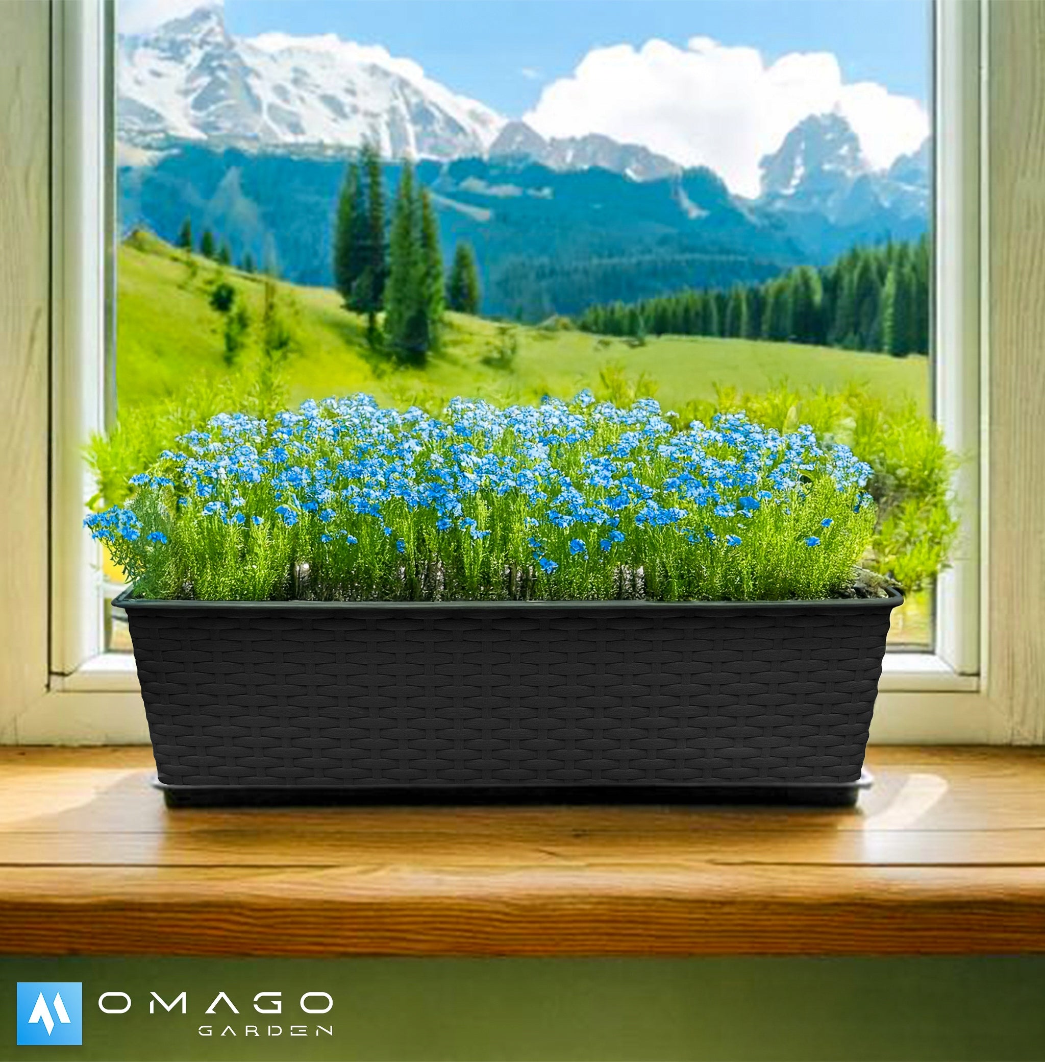 BALCONY FLOWER POT RATTAN PLANTER FOR BALCONY FLOWERS PLANTS 60cm ANTHRACITE Product height 15 cm