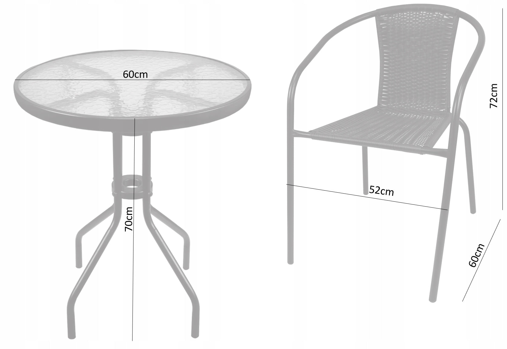 BALCONY FURNITURE SET BISTRO TABLE + 2 TEHNORATTAN CHAIRS Main material synthetic rattan