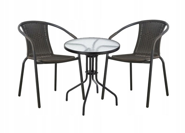 BALCONY FURNITURE SET BISTRO TABLE + 2 TEHNORATTAN CHAIRS