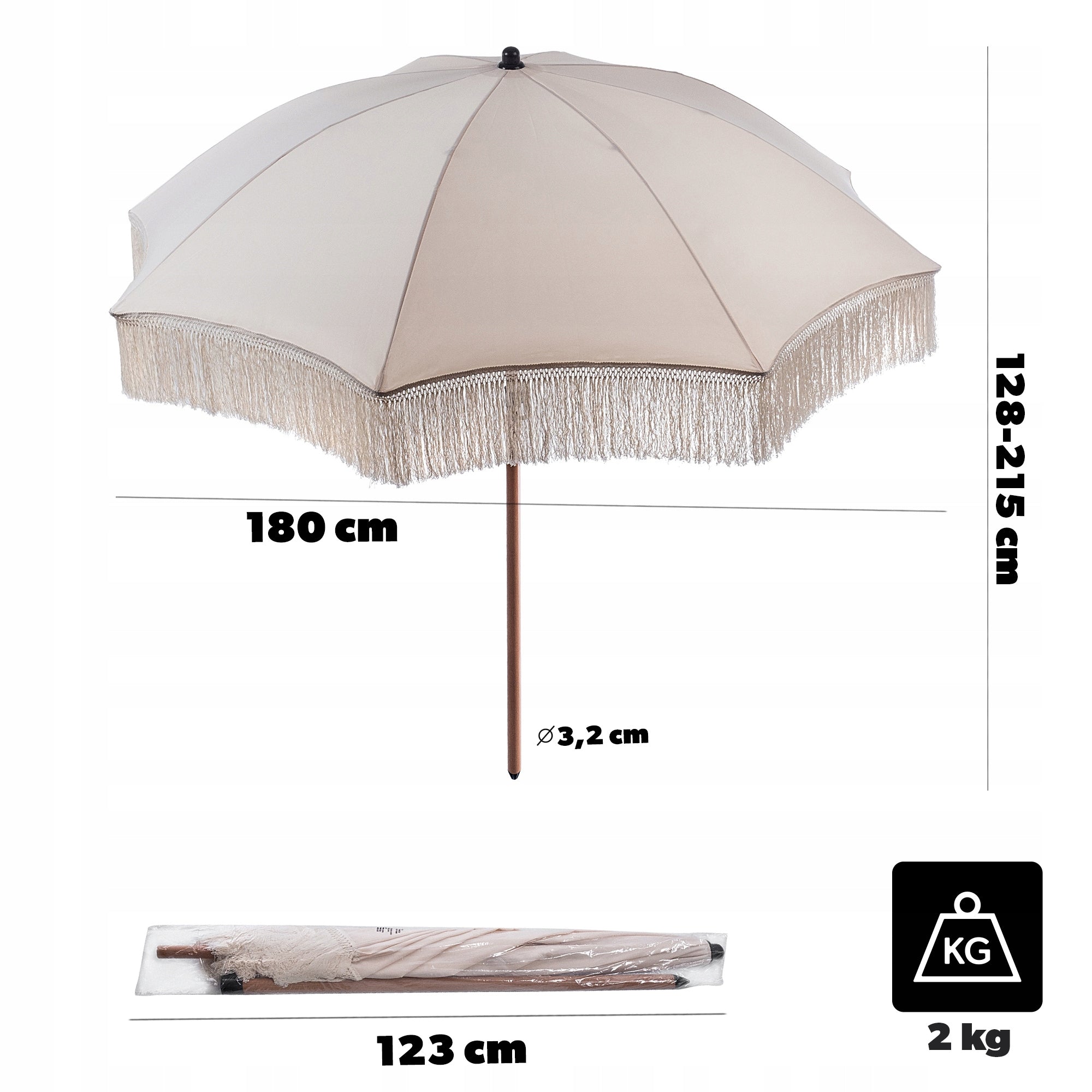 BALCONY GARDEN UMBRELLA 180cm FOLDING TERRACE ADJUSTABLE WITH FRINGES BOHO EAN (GTIN) 5906638301906