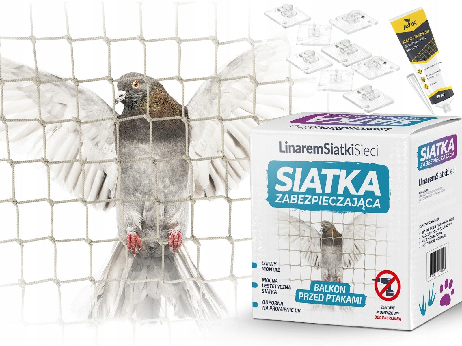 BALCONY NET 6x3m PIGEON BIRDS AGAINST BIRDS SET WITHOUT DRILLING Brand Linarem SiatkiSieci
