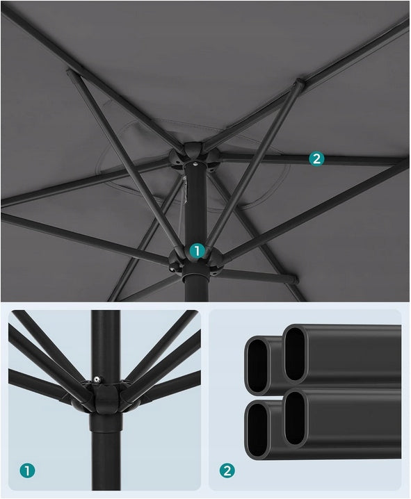 BALCONY UMBRELLA 200X150 SUN CRANK GREY SONGMICS Product height 230 cm