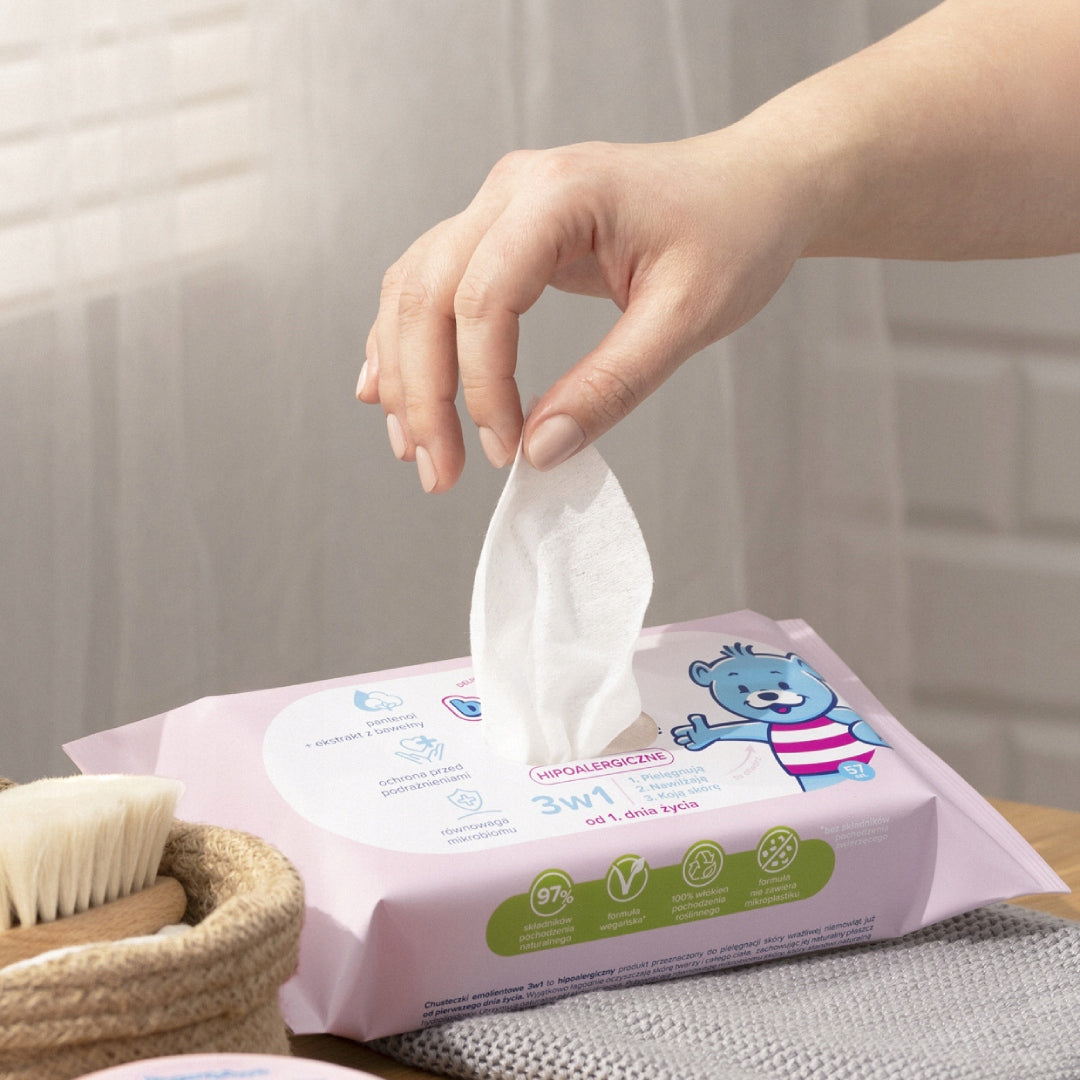 BAMBINO 3in1 Hypoallergenic Emollient Wipes for Babies 2x57pcs Packaging status original