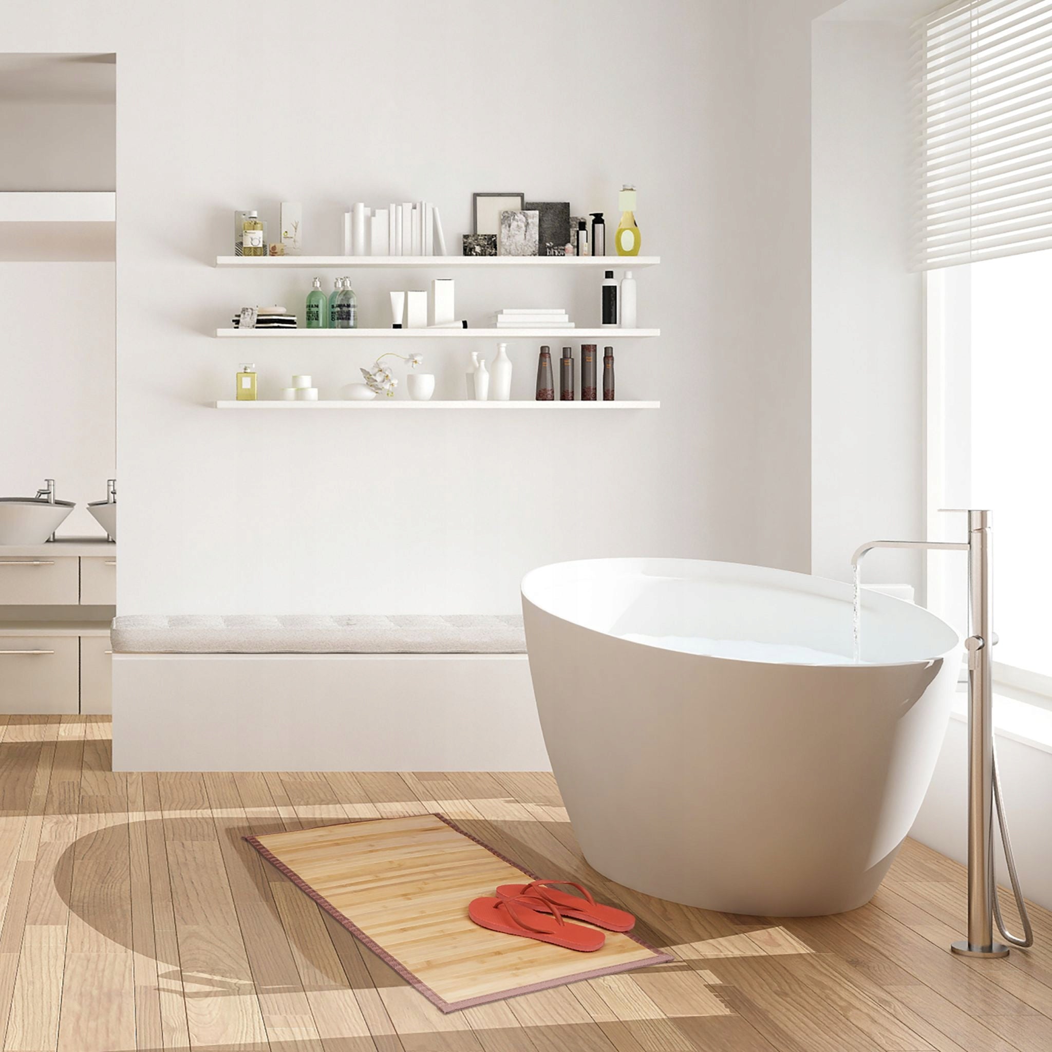 BAMBOO BATHROOM MAT NON-SLIP NATURAL VARIOUS SIZES Product width 45 cm
