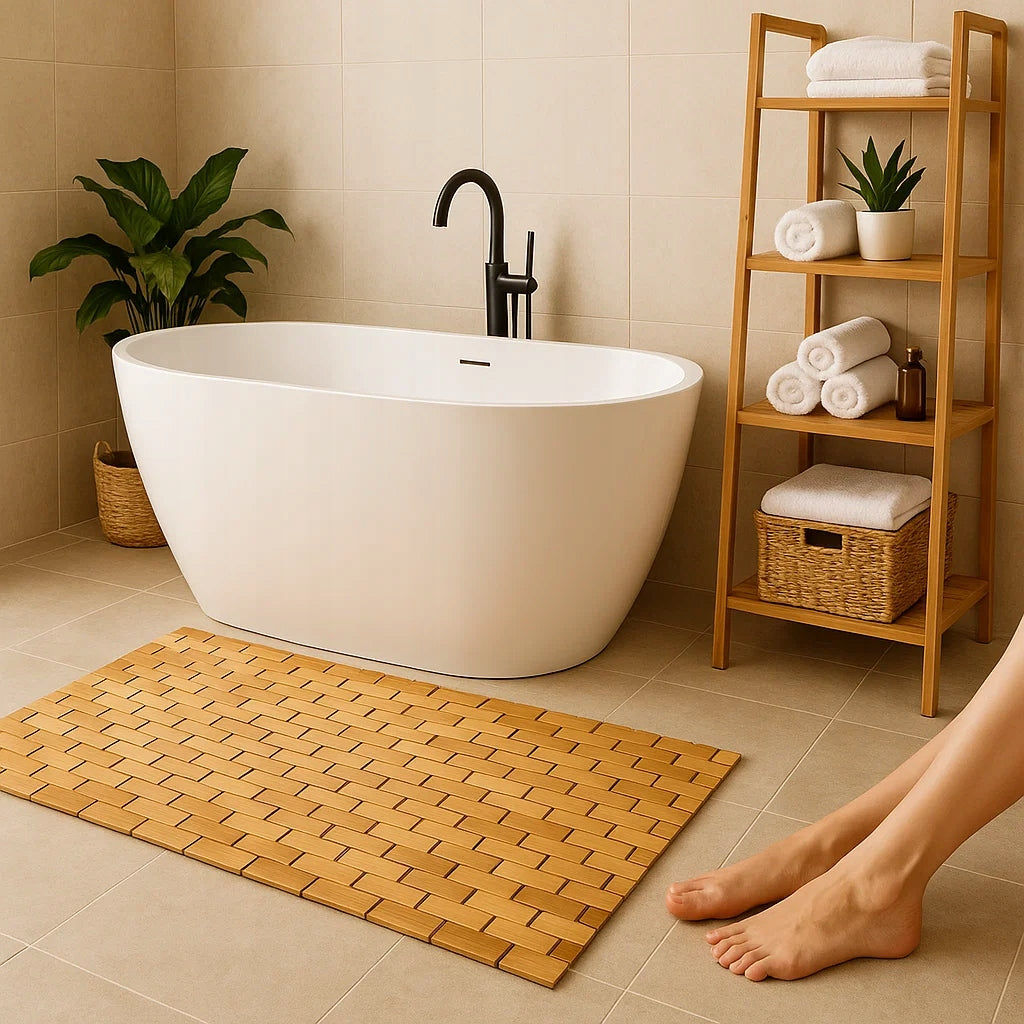 BAMBOO BATHROOM MAT WOODEN NON-SLIP RUG NATURAL 50x70 cm Packaging status original