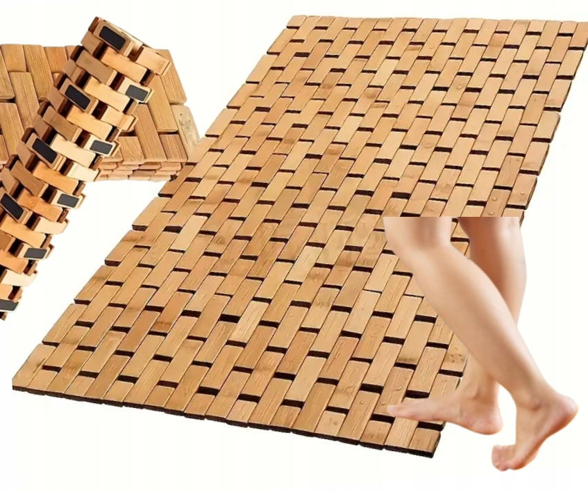 BAMBOO BATHROOM MAT WOODEN NON-SLIP RUG NATURAL 60x40 cm
