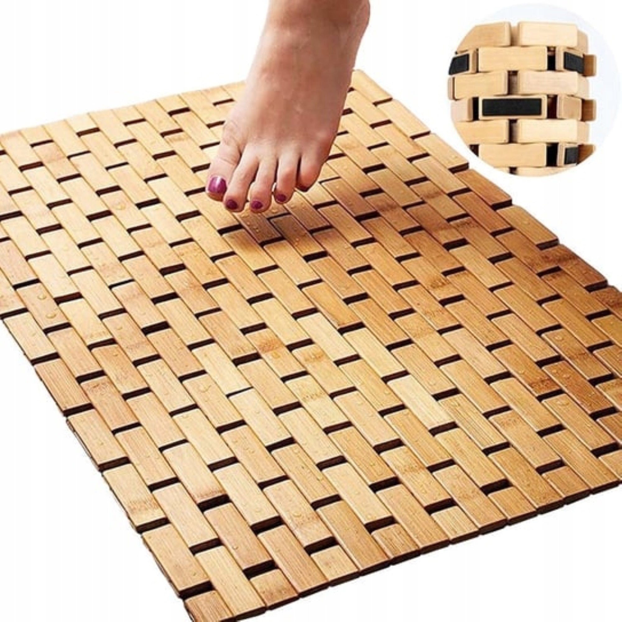 BAMBOO BATHROOM MAT WOODEN NON-SLIP RUG NATURE 80x50 CM