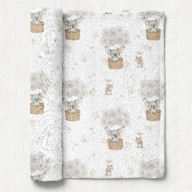 BAMBOO DIAPER 110x110 KOALA/BLOWERS GREY Bocioland Brand Bocioland
