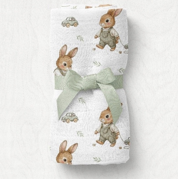 BAMBOO DIAPER 40x40 BUNNIES/CAR