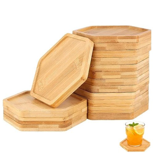 BAMBOO HEXAGONAL WOODEN BEVERAGE STANDS SET OF 16