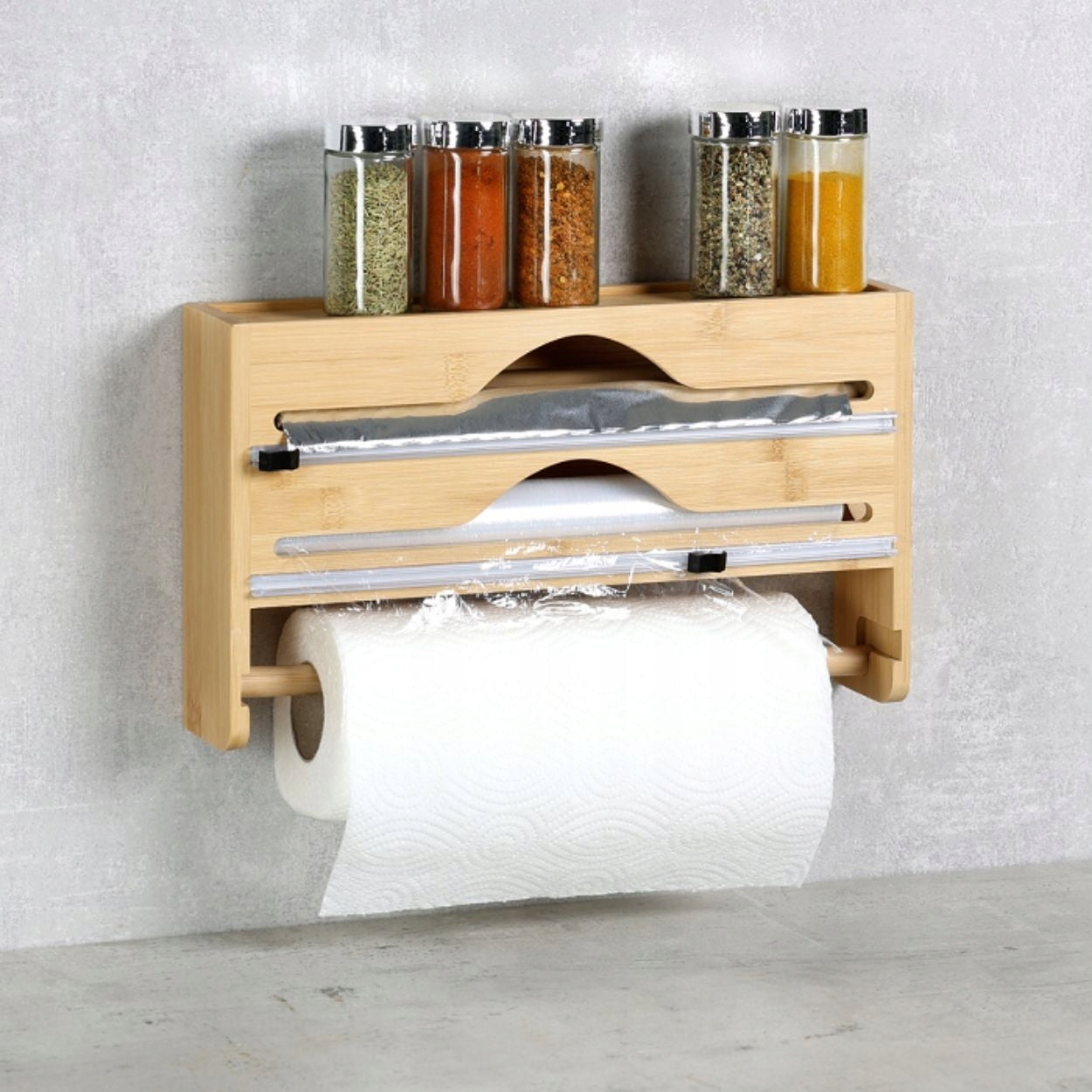 BAMBOO KITCHEN FOIL DISPENSER Paper Towel Holder Hanging Brand Kesper