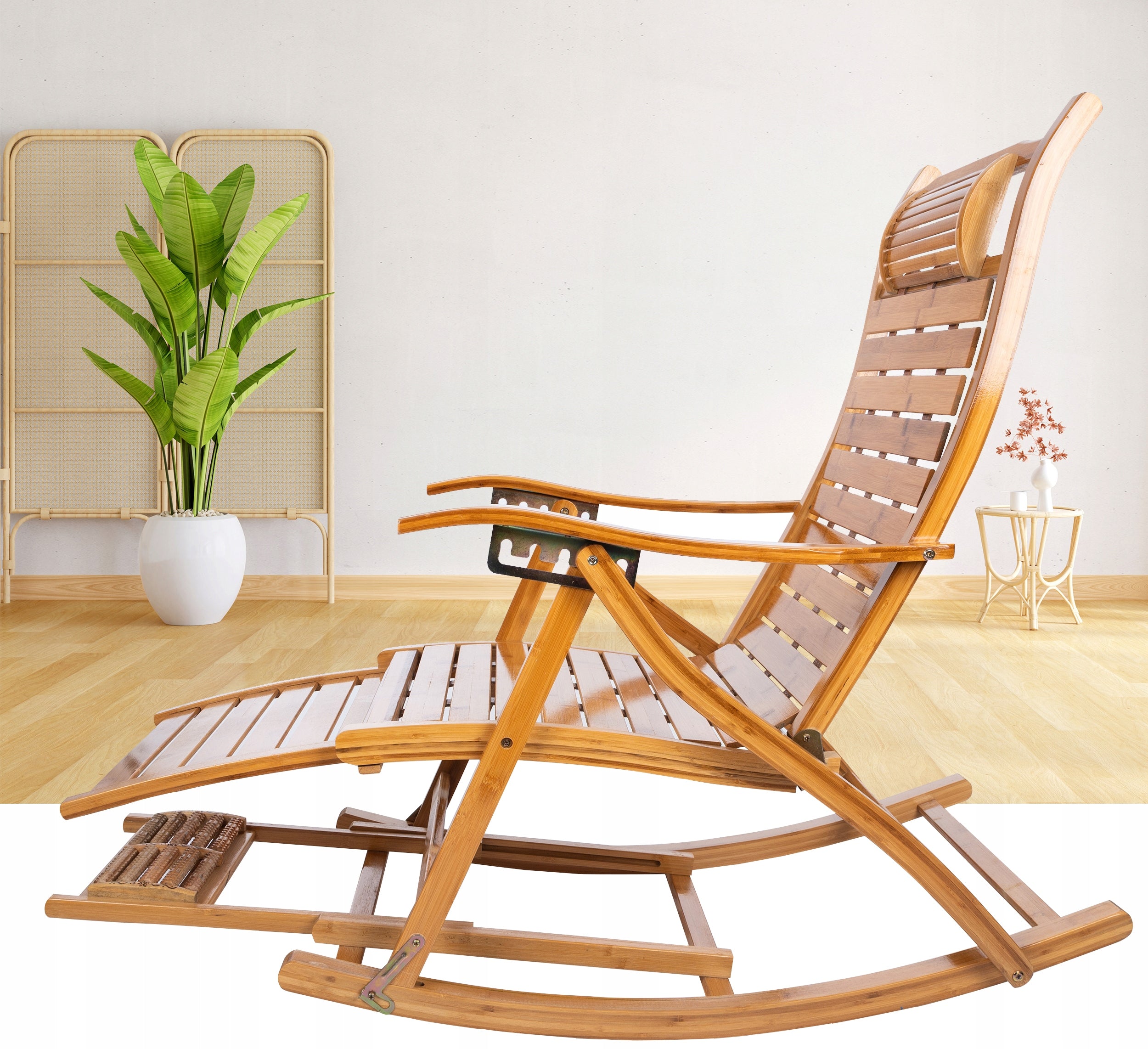 BAMBOO LOUNGER ROCKING CHAIR GARDEN MASSAGE BEACH FOLDING PREMIUM Brand Gotel