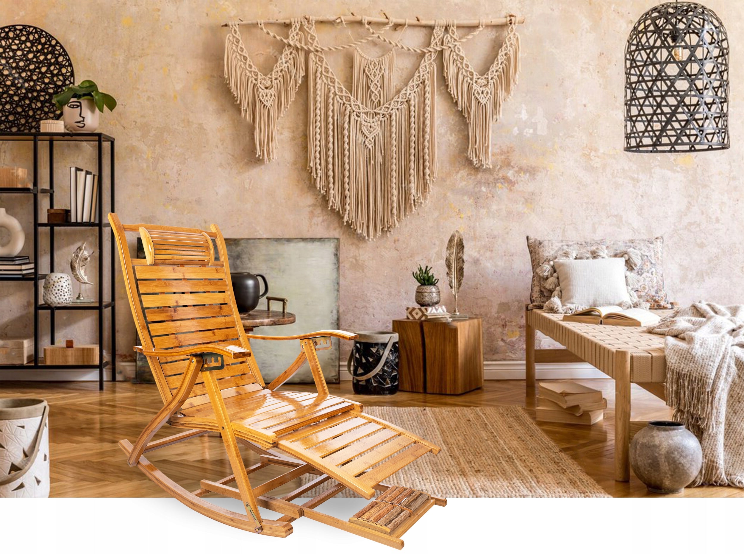 BAMBOO LOUNGER ROCKING CHAIR GARDEN MASSAGE BEACH FOLDING PREMIUM Color other