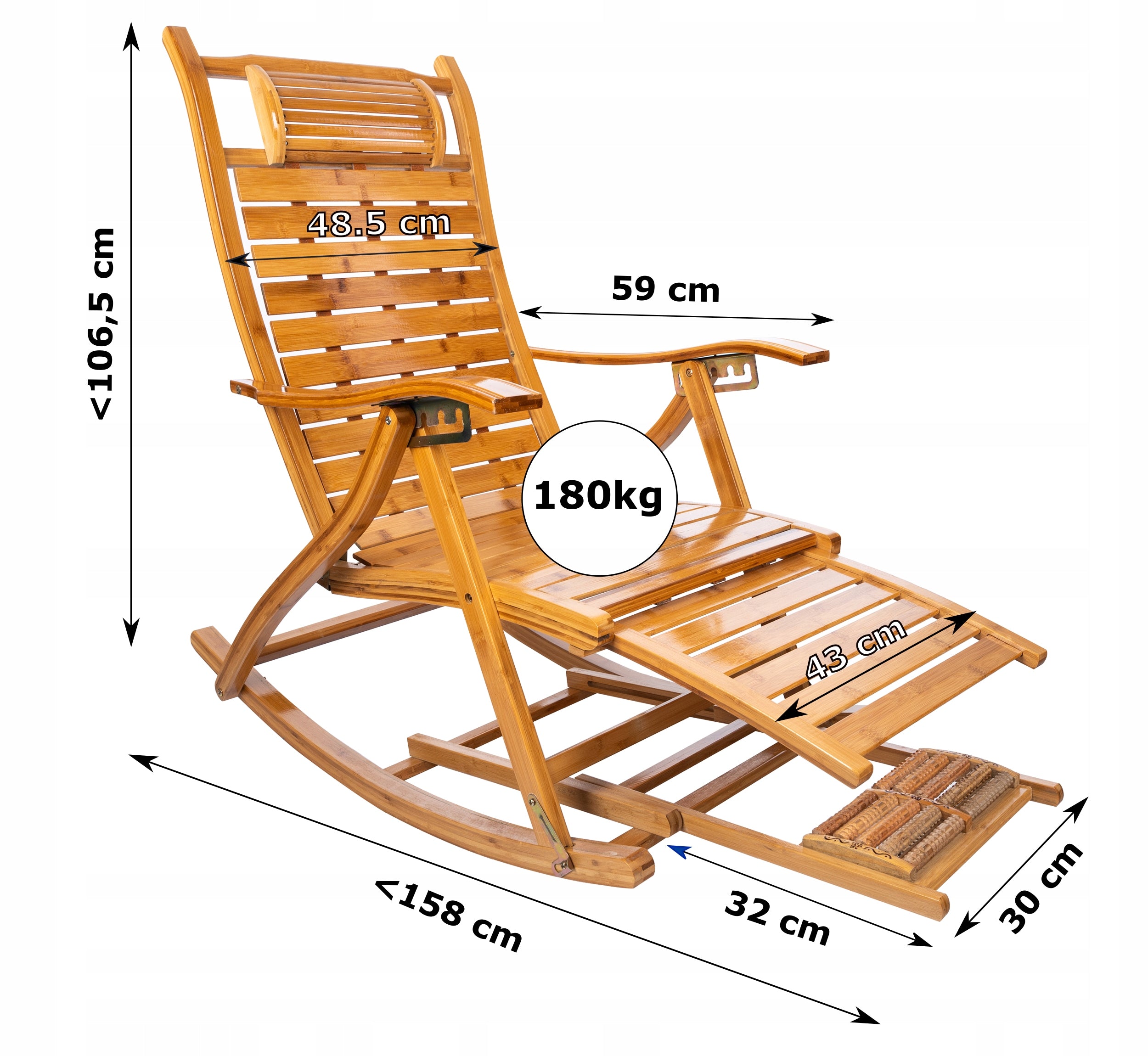 BAMBOO LOUNGER ROCKING CHAIR GARDEN MASSAGE BEACH FOLDING PREMIUM Kind sunbed