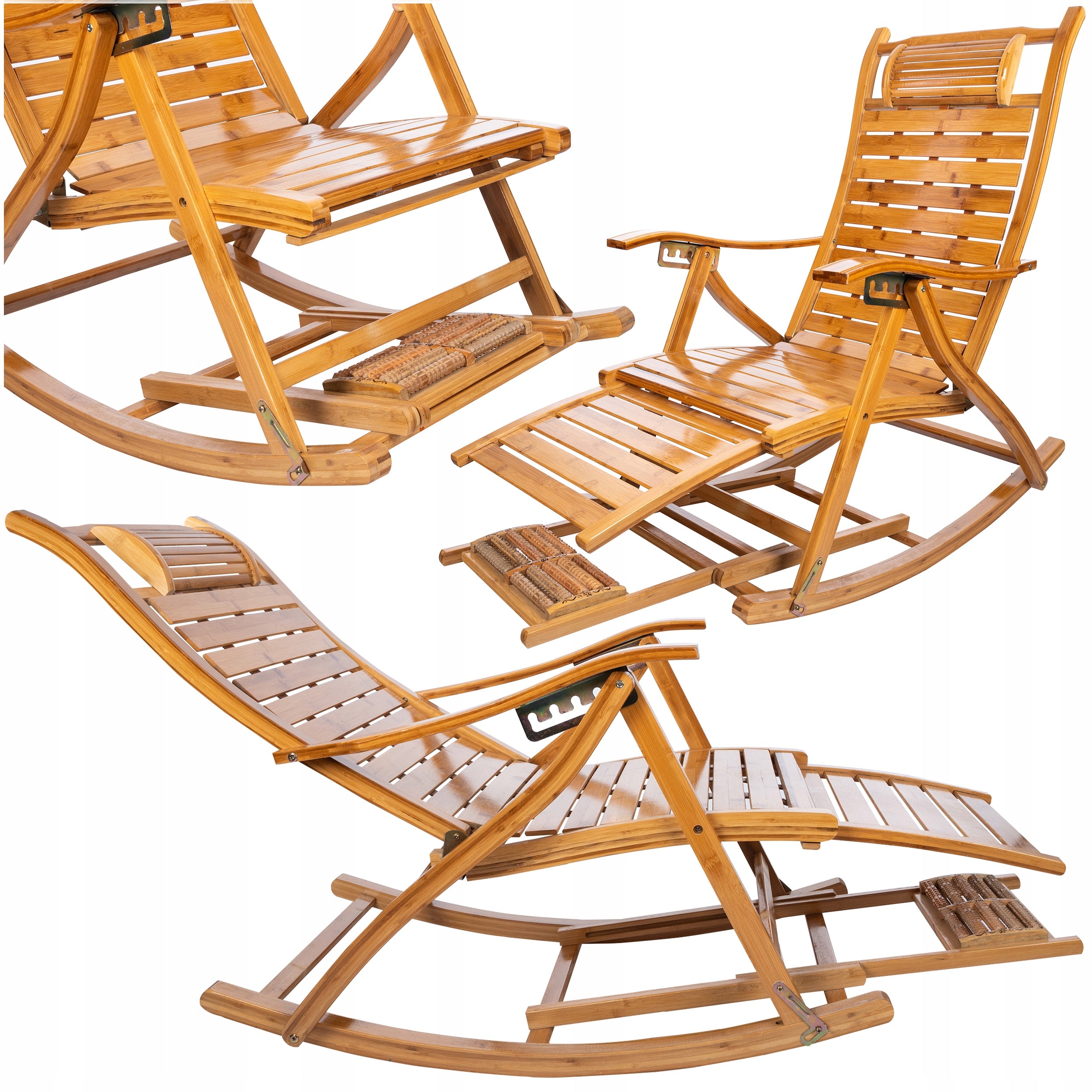 BAMBOO LOUNGER ROCKING CHAIR GARDEN MASSAGE BEACH FOLDING PREMIUM