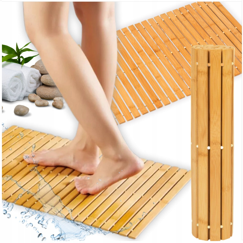 BAMBOO MAT BATHROOM WOODEN NON-SLIP RUG NATURAL 40X60 CM Shape rectangle
