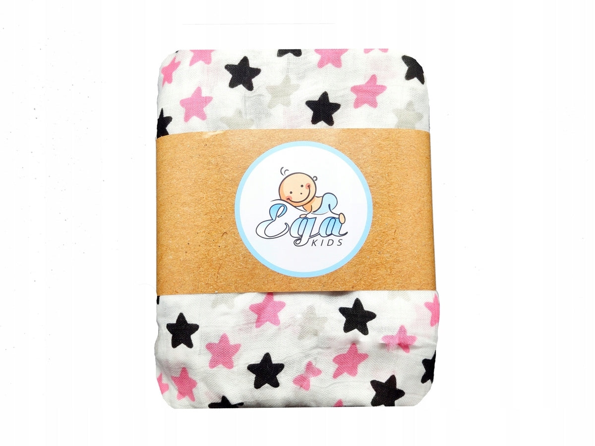 BAMBOO SWADDLE 120x120 914 STARS PINK AND BLACK