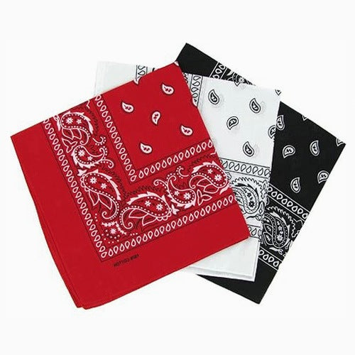 BANDANA SET OF 3 PAISLEY BLACK RED WHITE UNIVERSAL