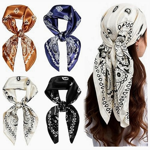 BANDANA SILK WOMEN'S SQUARE HEAD NECK PATTERN GRAPHIC ORNAMENT