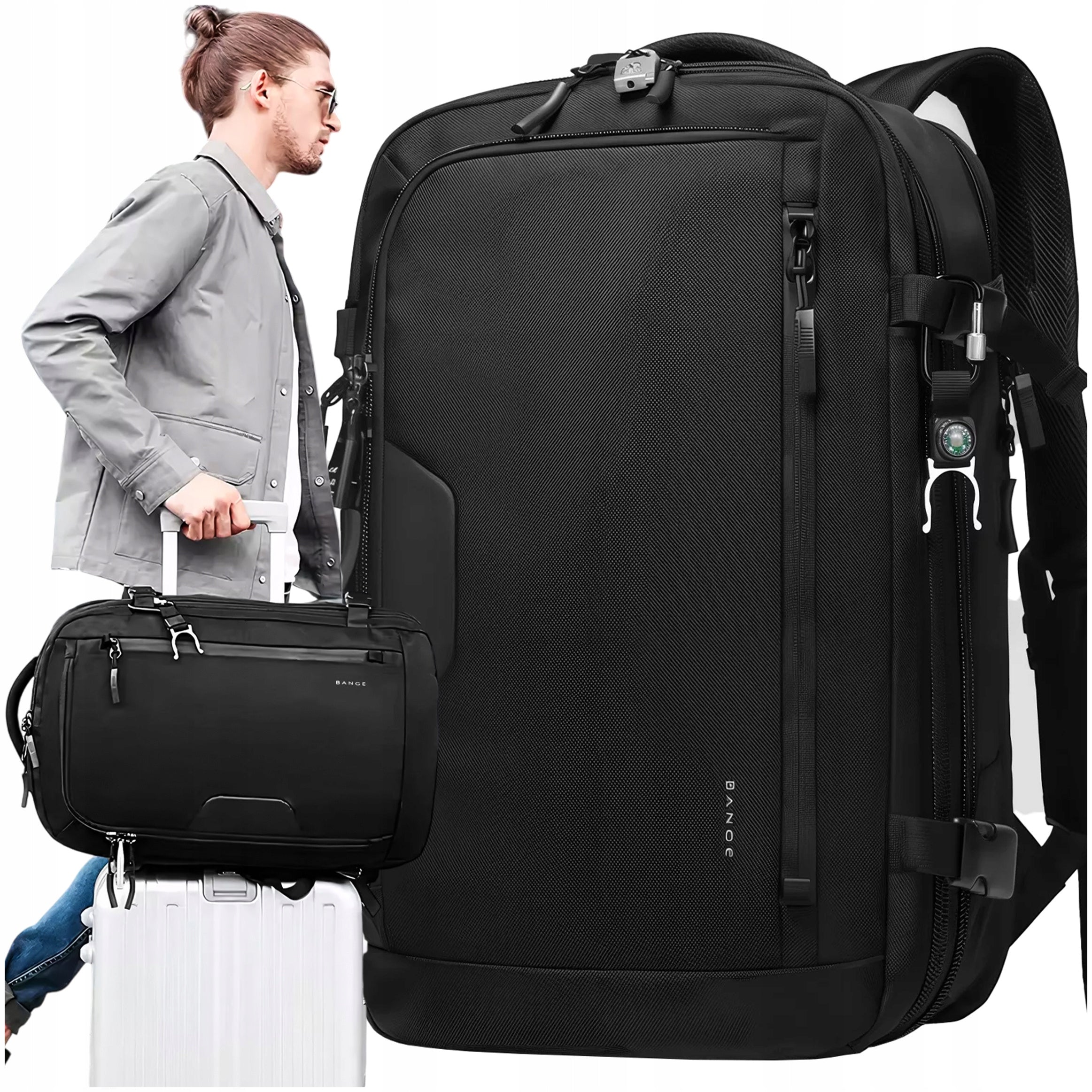 BANGE Backpack for LAPTOP urban youth waterproof EXPANDABLE black