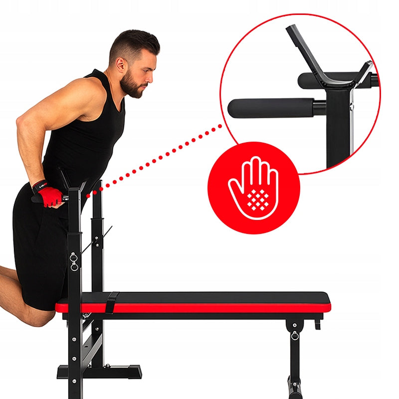 BARBELL BENCH ADJUSTABLE DIPS BELAY FOLDING SLANTED Maximum user weight 200 kg