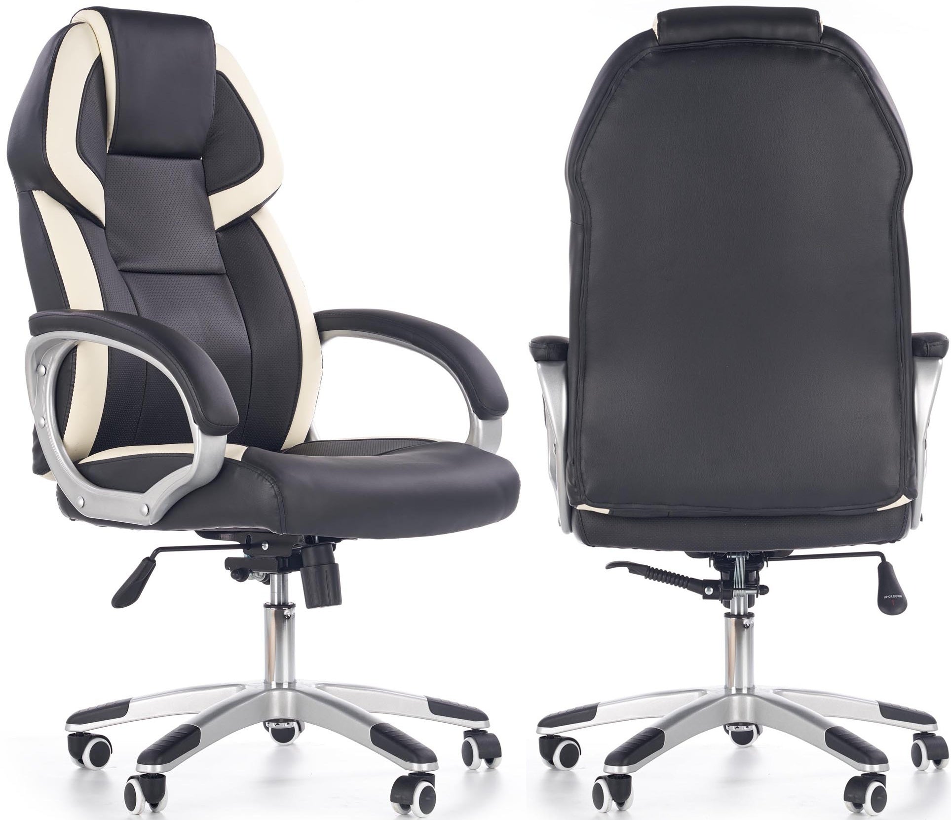 BARTON swivel office chair black white faux leather adjustable max Packaging status original