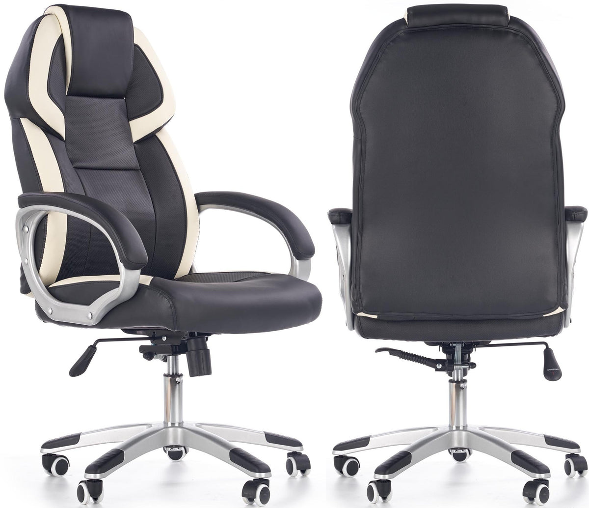 BARTON swivel office chair black white faux leather adjustable max Packaging status original