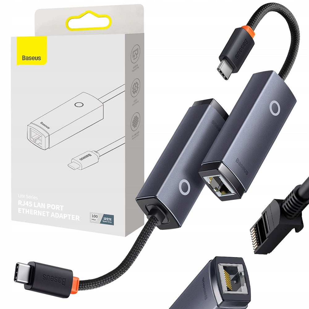 Baseus Lite Series USB-C to RJ45 network adapteris, 100Mbps (gray)