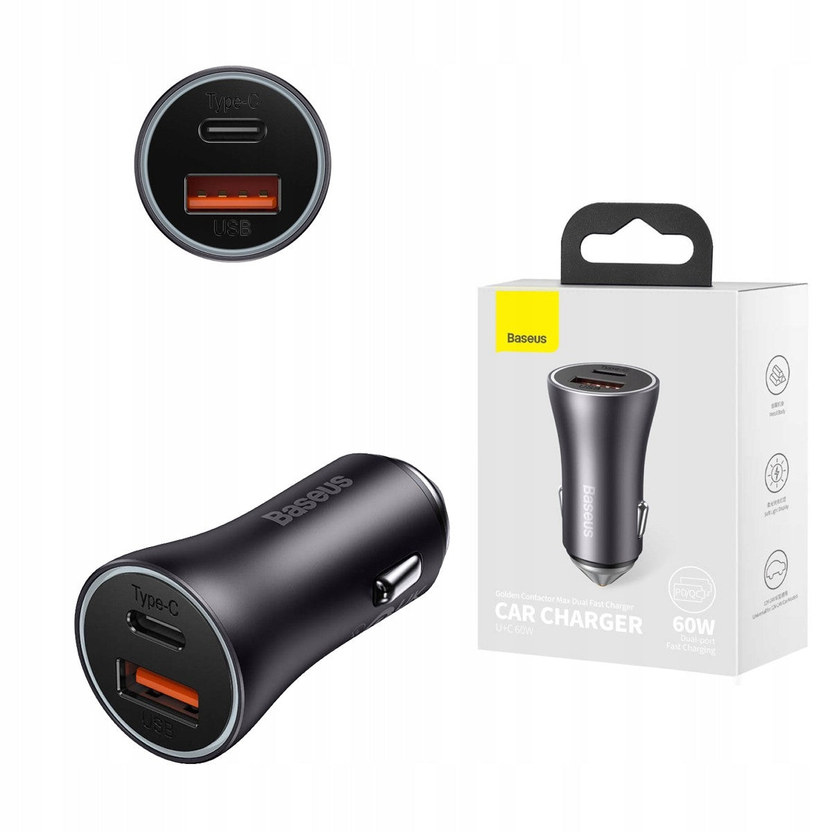 BASEUS CAR CHARGER QC 4.0 USB USB-C 60W