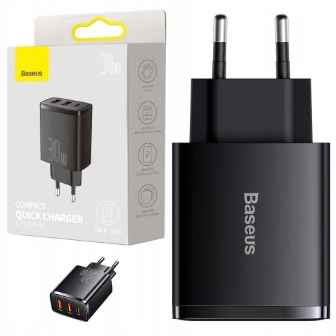 BASEUS FAST CHARGER 3xUSB USB-C 30W POWER ADAPTER FOR AFC PHONE