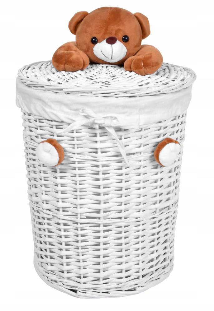 BASKET WICKER CONTAINER WHITE FOR TOYS WASHING DIAPERS BLOCKS BEAR 40L