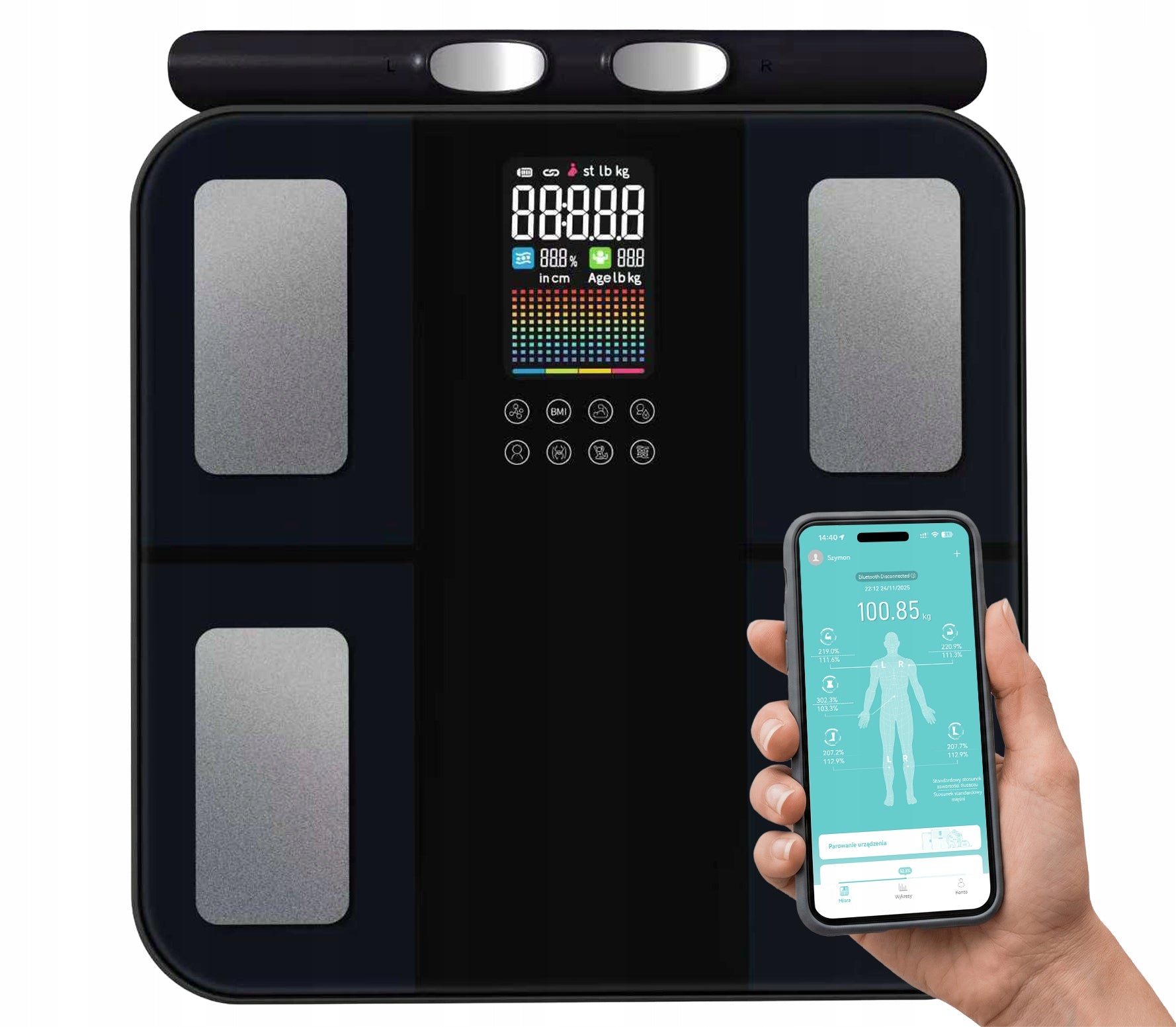 BATHROOM ANALYTICAL SCALE 8 Electrodes BIA Body Composition Measurement APP BT 180kg