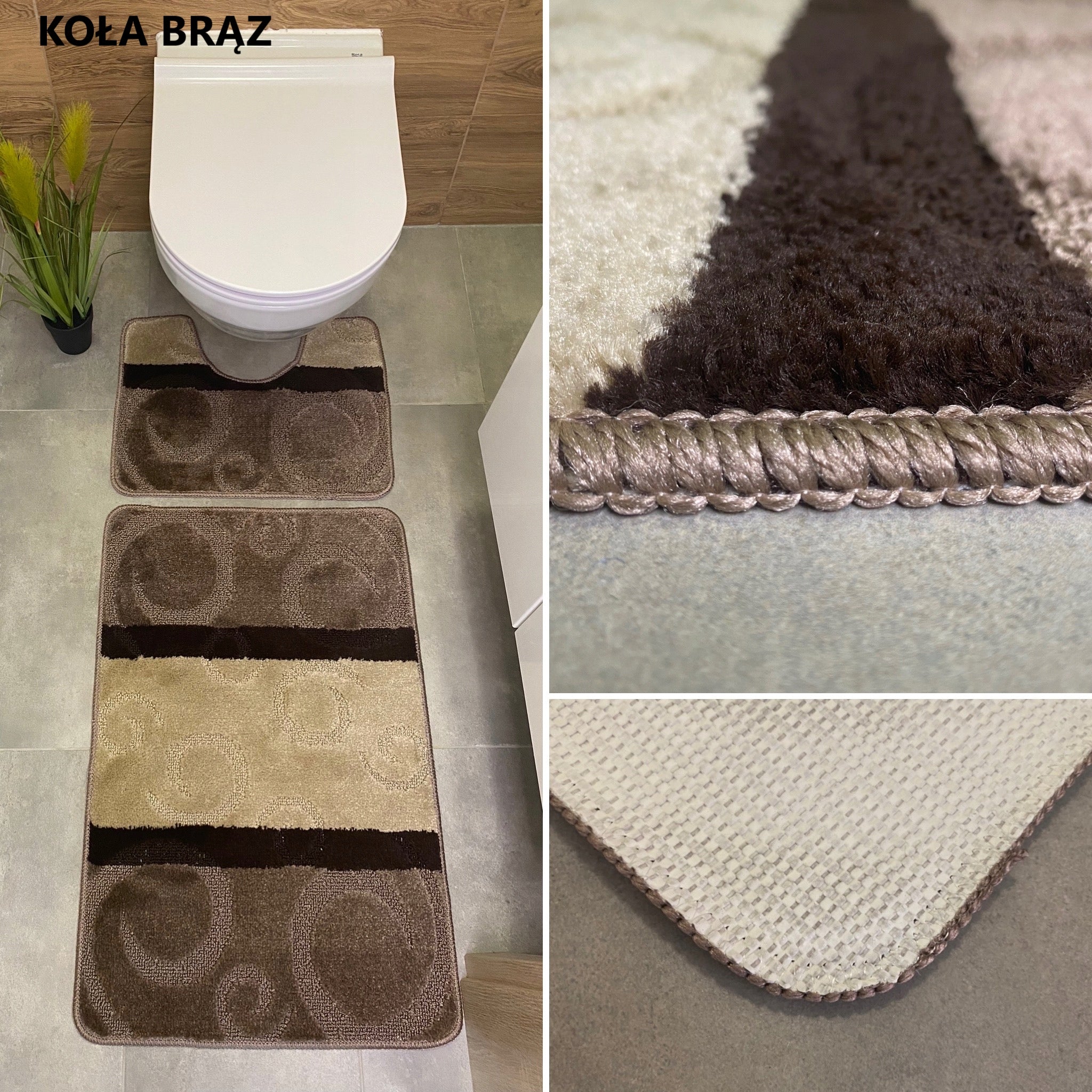 BATHROOM CARPET 2 PARTS ANTI-SLIP MIX OF PATTERNS Length 80 cm