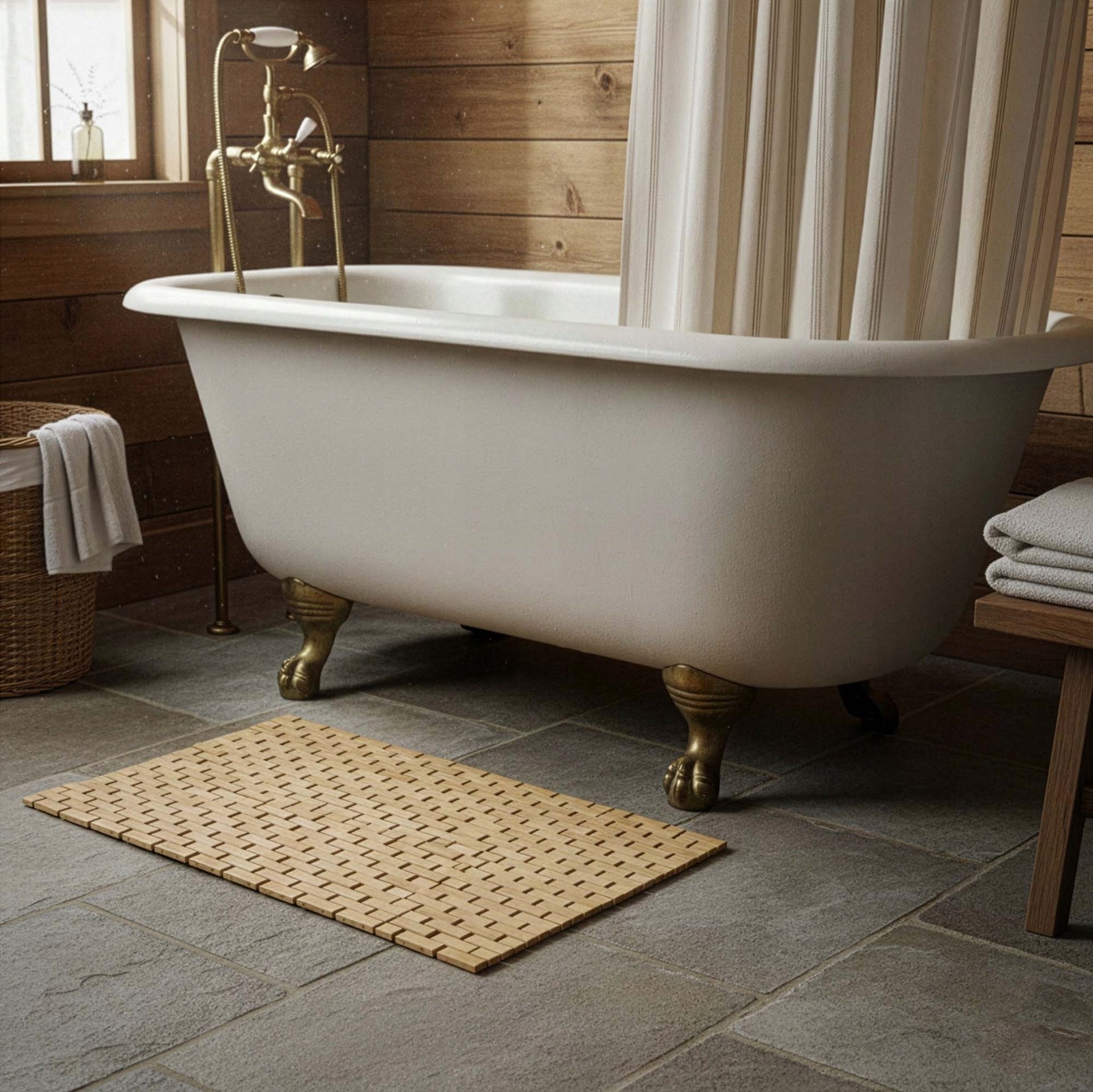 BATHROOM MAT BAMBOO RUG NON-SLIP QUICK-DRYING 50x80cm LARGE Packaging status original