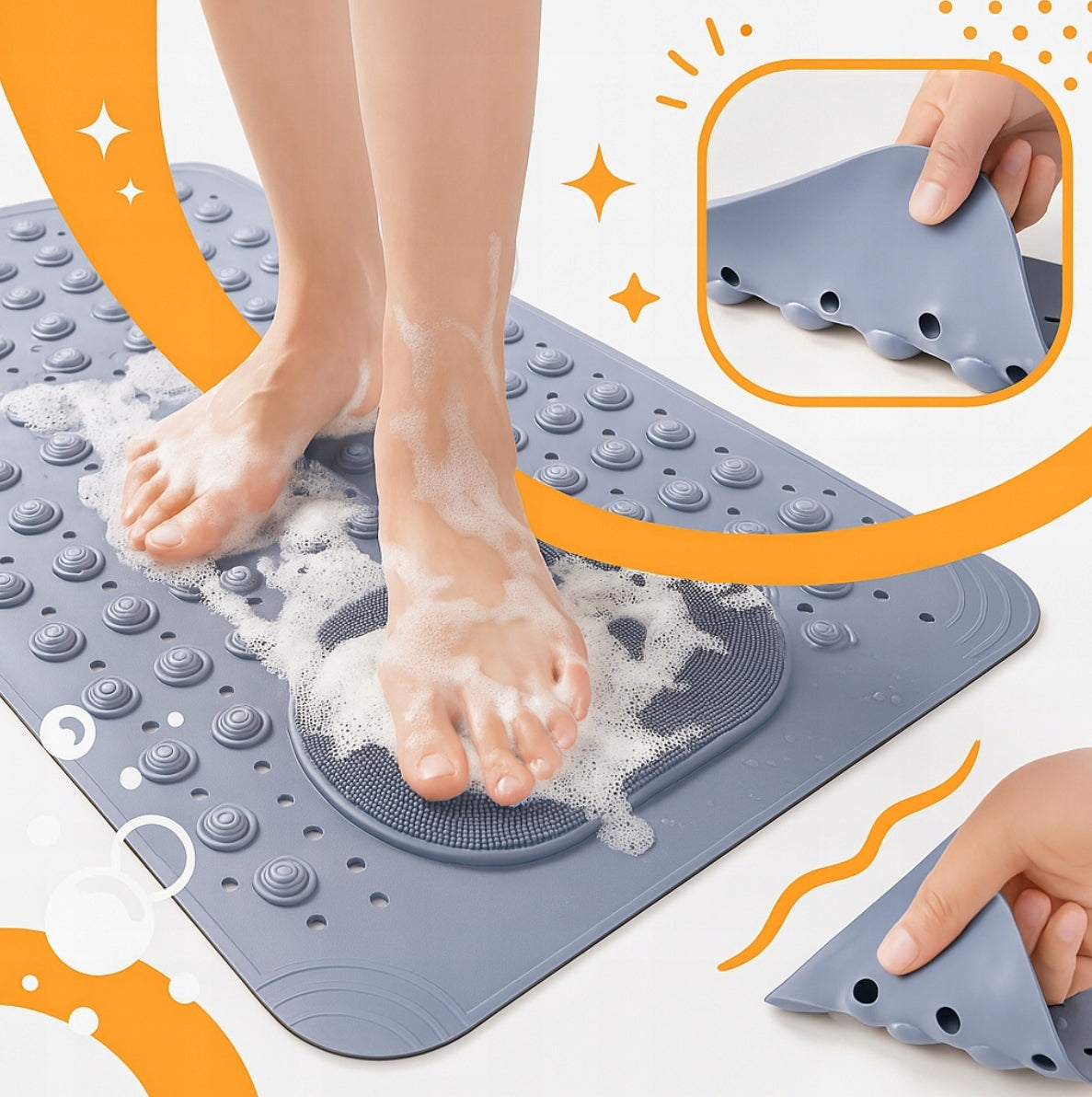 BATHROOM MAT NON-SLIP FOR BATHROOM SHOWER MASSAGE 68x35 CM Length 68 cm