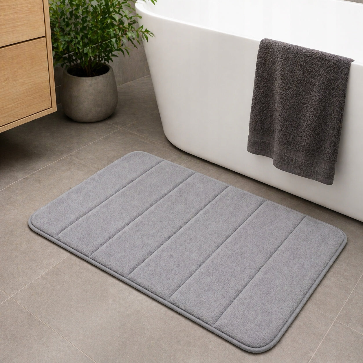 BATHROOM MAT NON-SLIP SHOWER GREY 40 x 60 cm SOFT RUG Thickness 10 mm