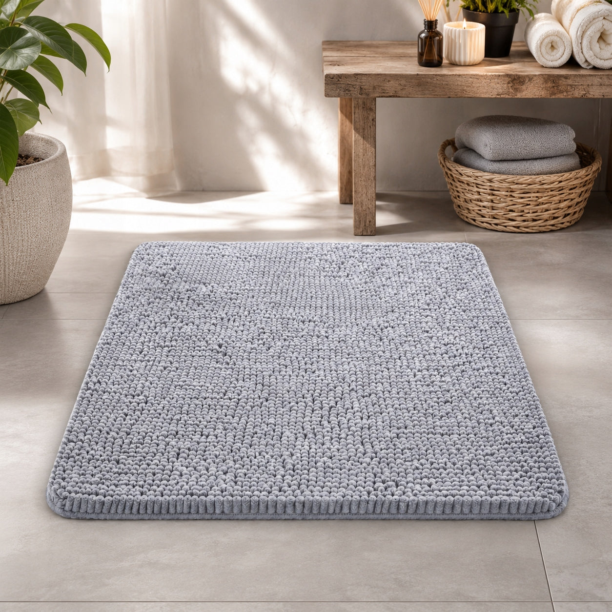 BATHROOM MAT NON-SLIP SOFT ABSORBENT LARGE GREY 50x80 cm Thickness 2.5 mm