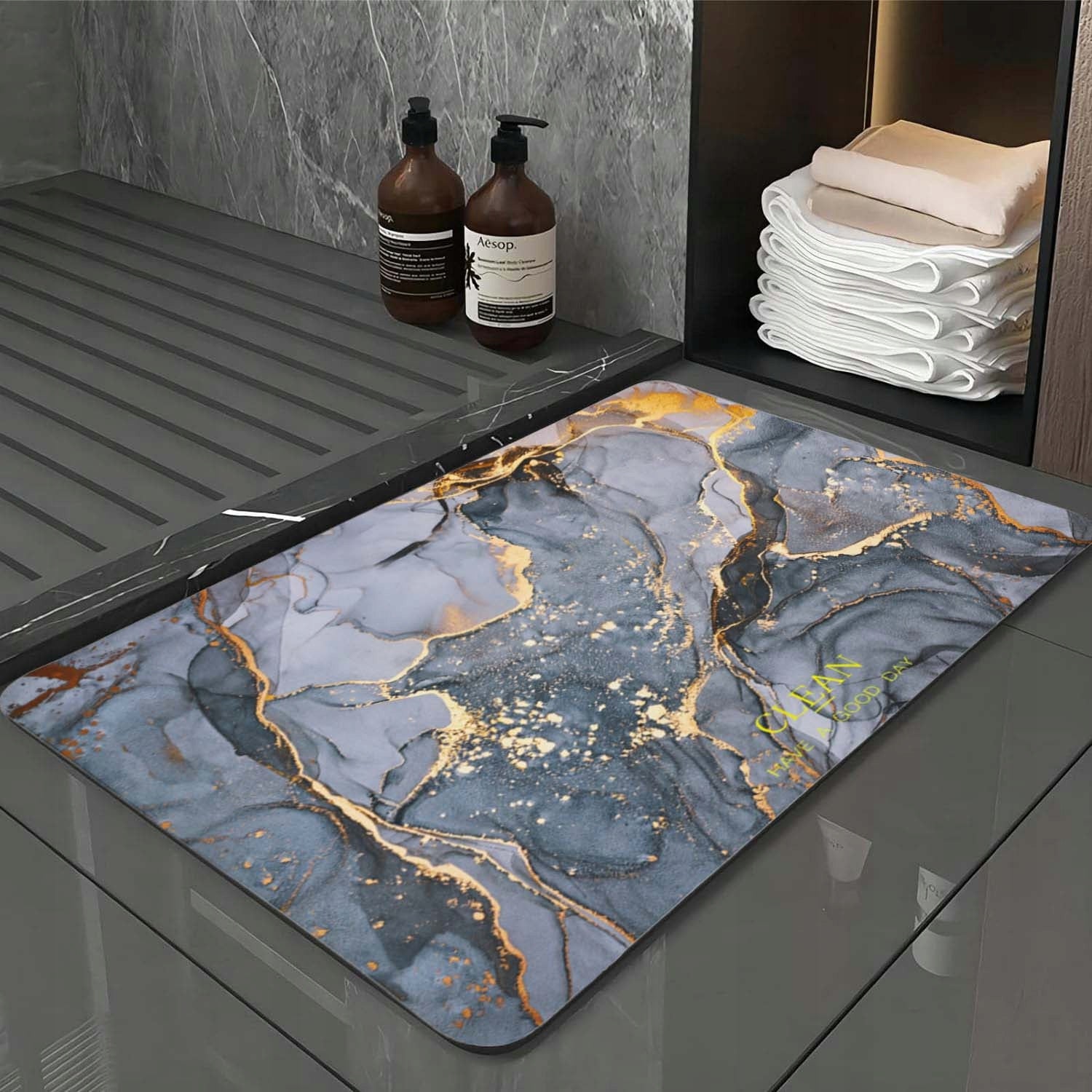 BATHROOM MAT QUICK-DRYING BATHROOM RUG MARBLE 60X90 cm Brand ELSIMONE CARPET