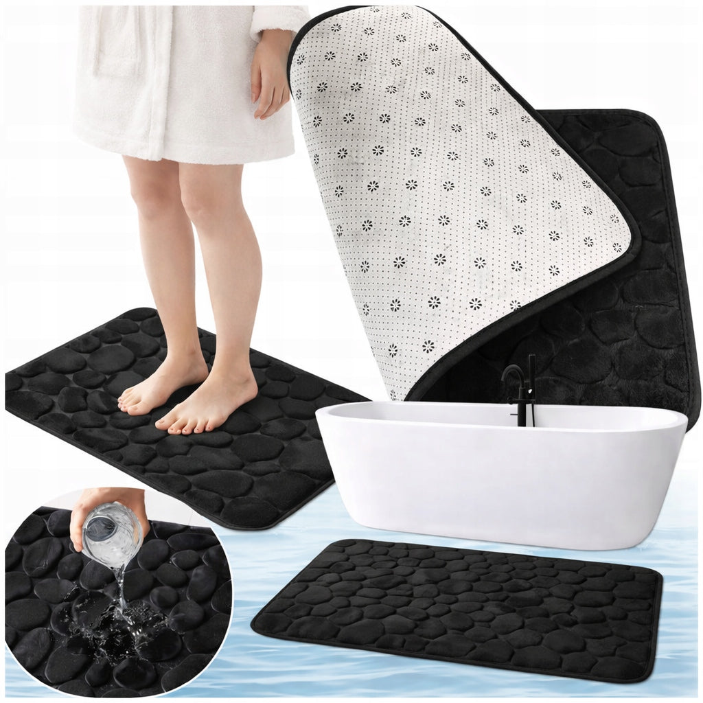 BATHROOM MAT SOFT QUICK-DRYING BLACK NON-SLIP RUG 40x60CM